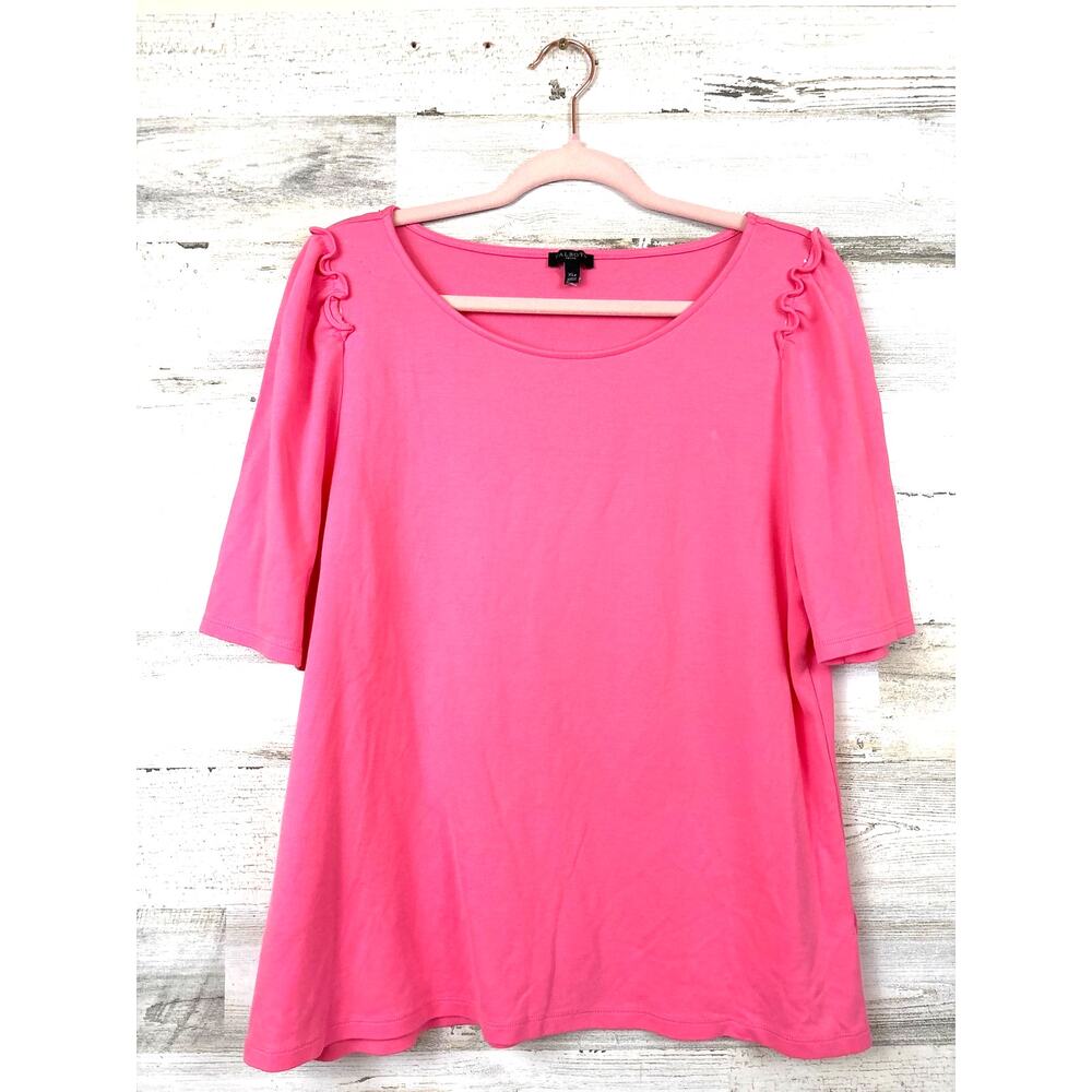 Talbots Womens XL Petite Pink Ruffle Short Sleeve Casual Cotton Summer Top NEW